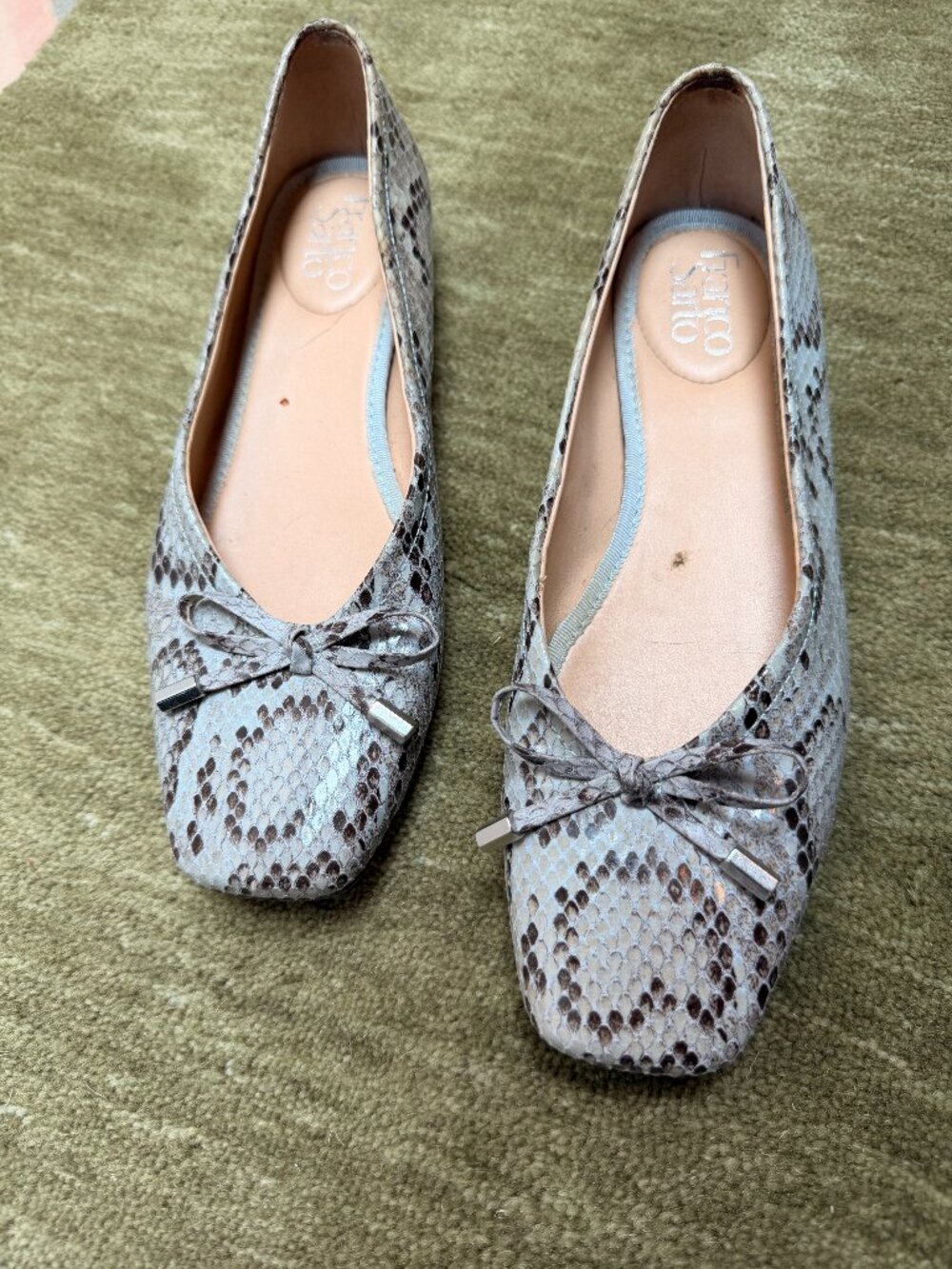 Franco Sarto Snakeskin Leather Bow Ballet Flats